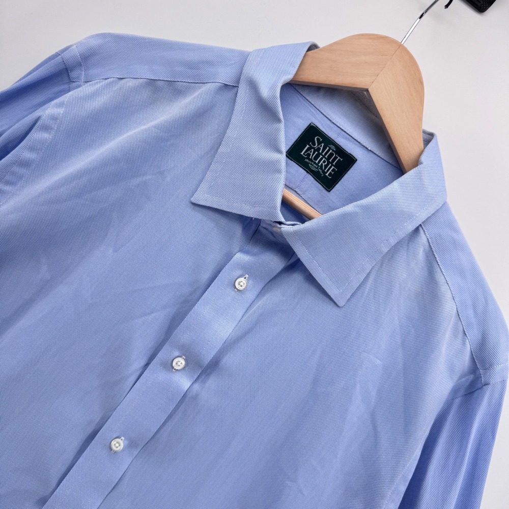 Saint Laurie Button Down Mens 2XL Blue Textured Cotton French Cuff USA Made